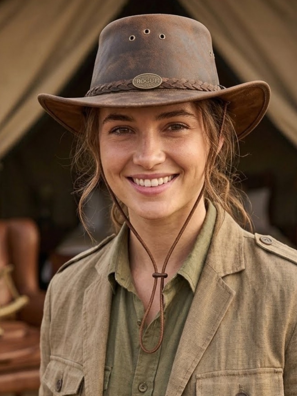 Rogue Brown Leather Safari Bush Hat with Braided Band